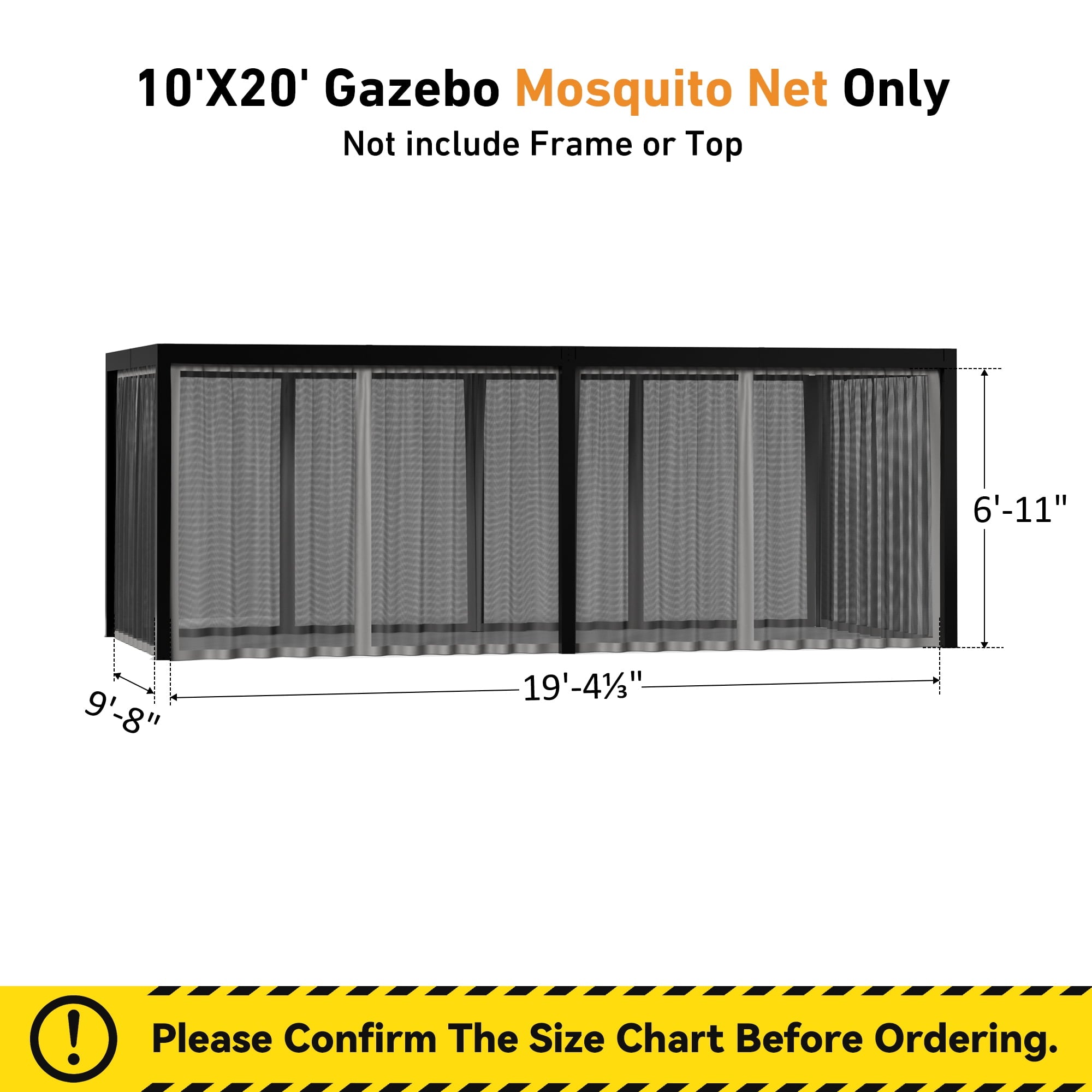 Modern Shade 10‘x12’ Pergola Privacy Curtains Mosquito Net Universal Replacement 6 Panel Sidewalls for Outdoor Louvered Gray