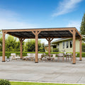 Modern Shade 12' x 20' Cedar Wood Gazebo with Hardtop Slope Roof,Permanent Grill Gazebo for Outdoor Backyard Brown