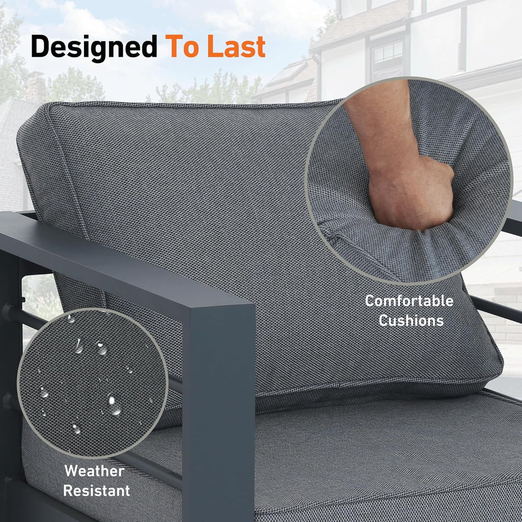 Modern Shade 7-Pc Aluminum Patio Sectional Set w/Tempered Glass Table - Weatherproof Outdoor Sofa for Garden, Balcony, Porch