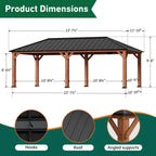 FONA Tranquil Grove Wood Gazebo 12' x 24', Permanent Grill Gazebo with Galvanized Steel Hardtop Roof, Cedar Framed Wooden Pavilion for Garden, Backyard