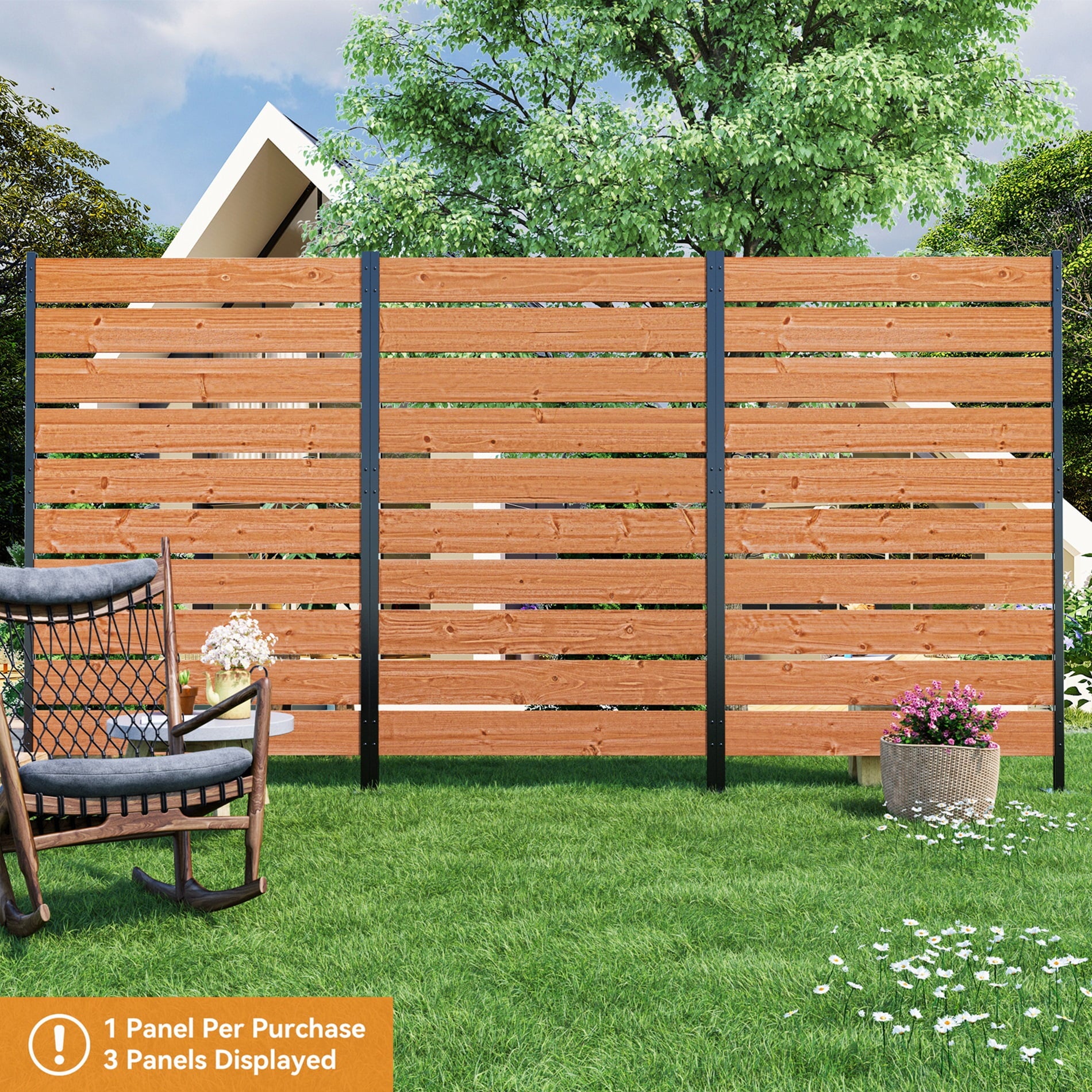 Modern Shade 5ft H x 3.3ft W No-Dig Wood Privacy Fence Panel, Outdoor Screen for Patio/Deck