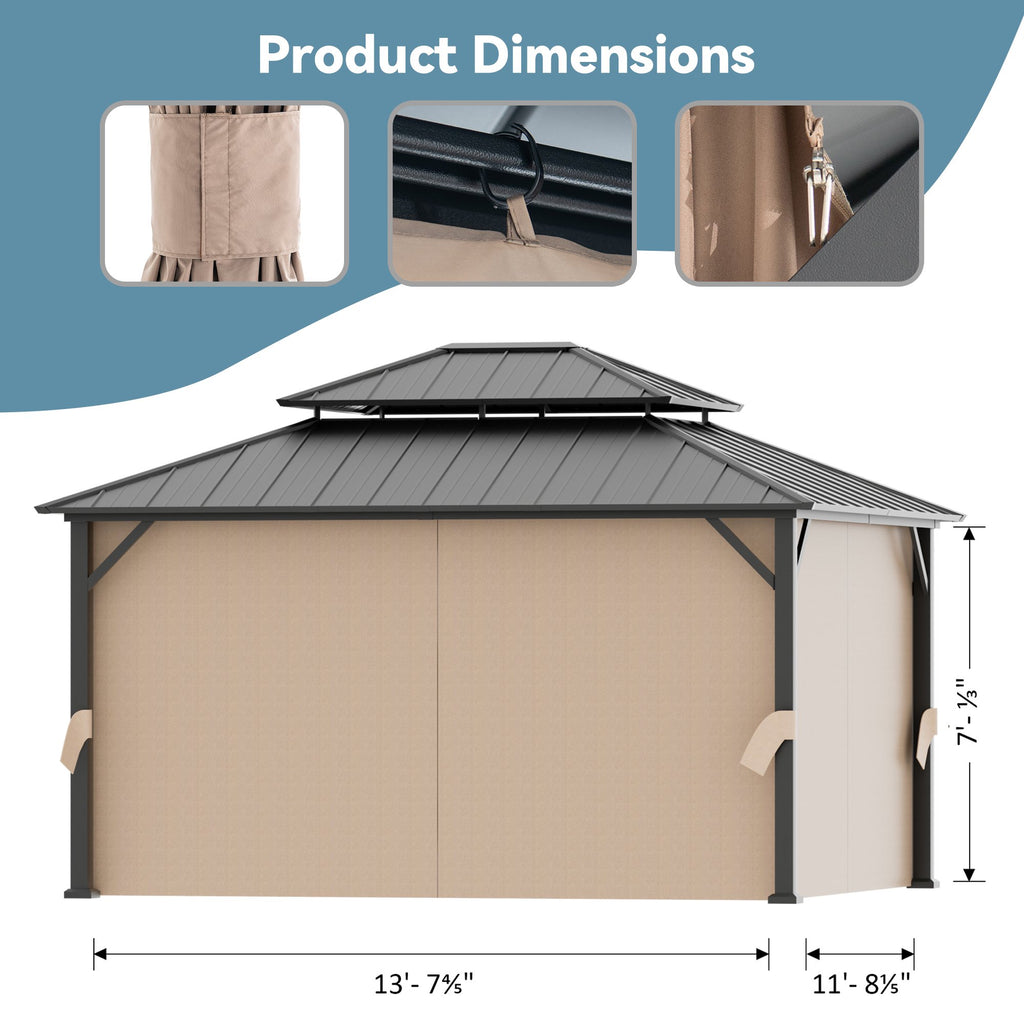 Covered Outdoor Universal 12' x14' Gazebo Curtain Replacement 4 Panel Zippered Sidewalls Grey