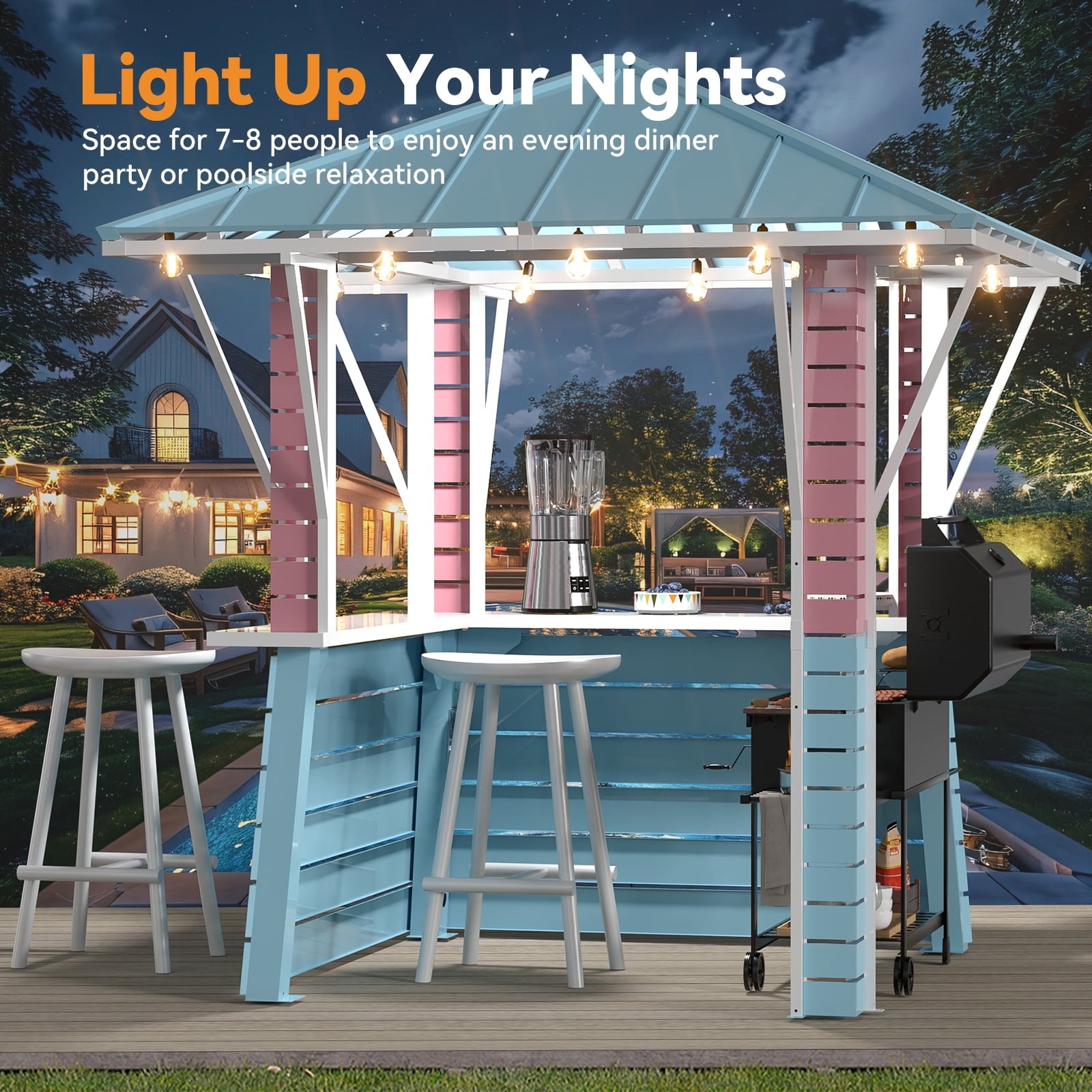 Modern Shade 8' x 8' Outdoor Grill Gazebo with USB Port and Hooks, Steel Frame for Patio or Poolside